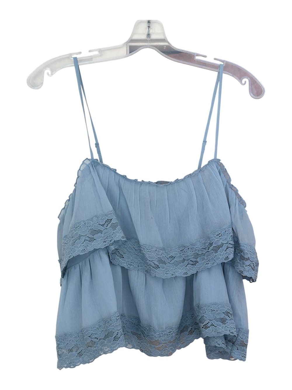 American Eagle Outfitters Dusty Blue Lace-Trim Ruffle Cami Sz medium